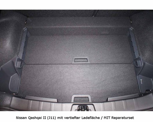 Kofferraum Nissan Qashqai II mit vertiefter Ladefläche / MIT Reparaturset