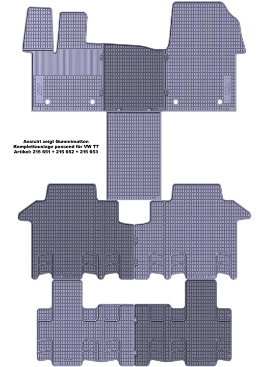 Fußmatten Komplettauslage für VW T7 - Artikel 215 651 + 215 652 + 215 653
